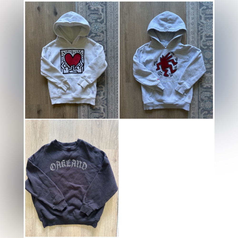 2 x Keith Haring Hoodie size 7/8 M & 1 H&M Black Sweatshirt size 8-10A